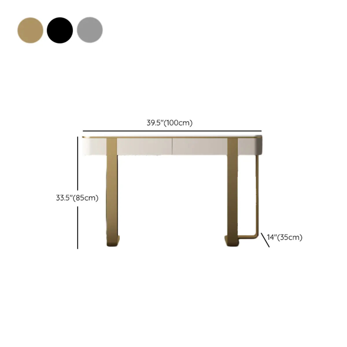 Black Metal Rectangular Console Table with Drawers — Black