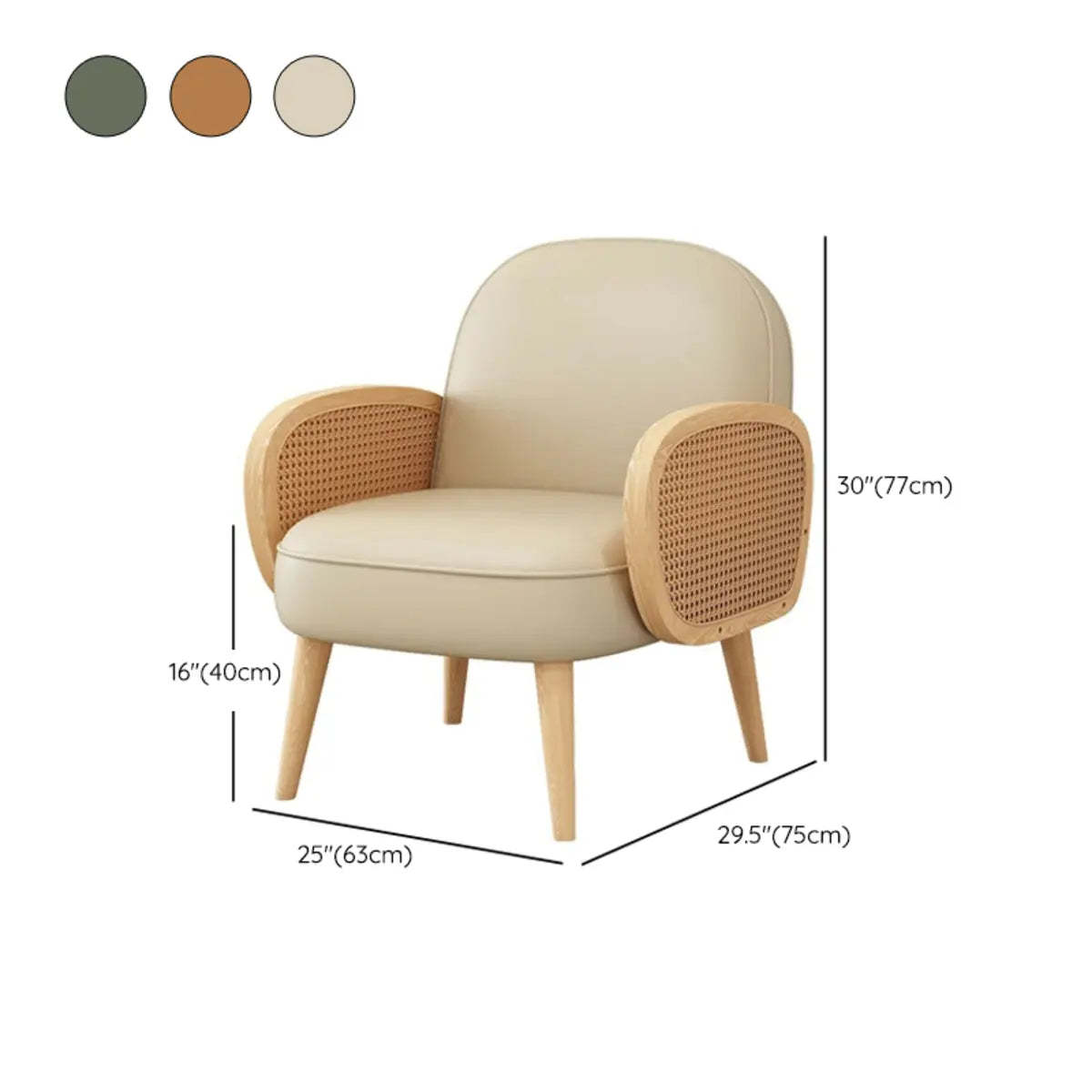 Nappa Leather Four Leg Wood Arm Chair