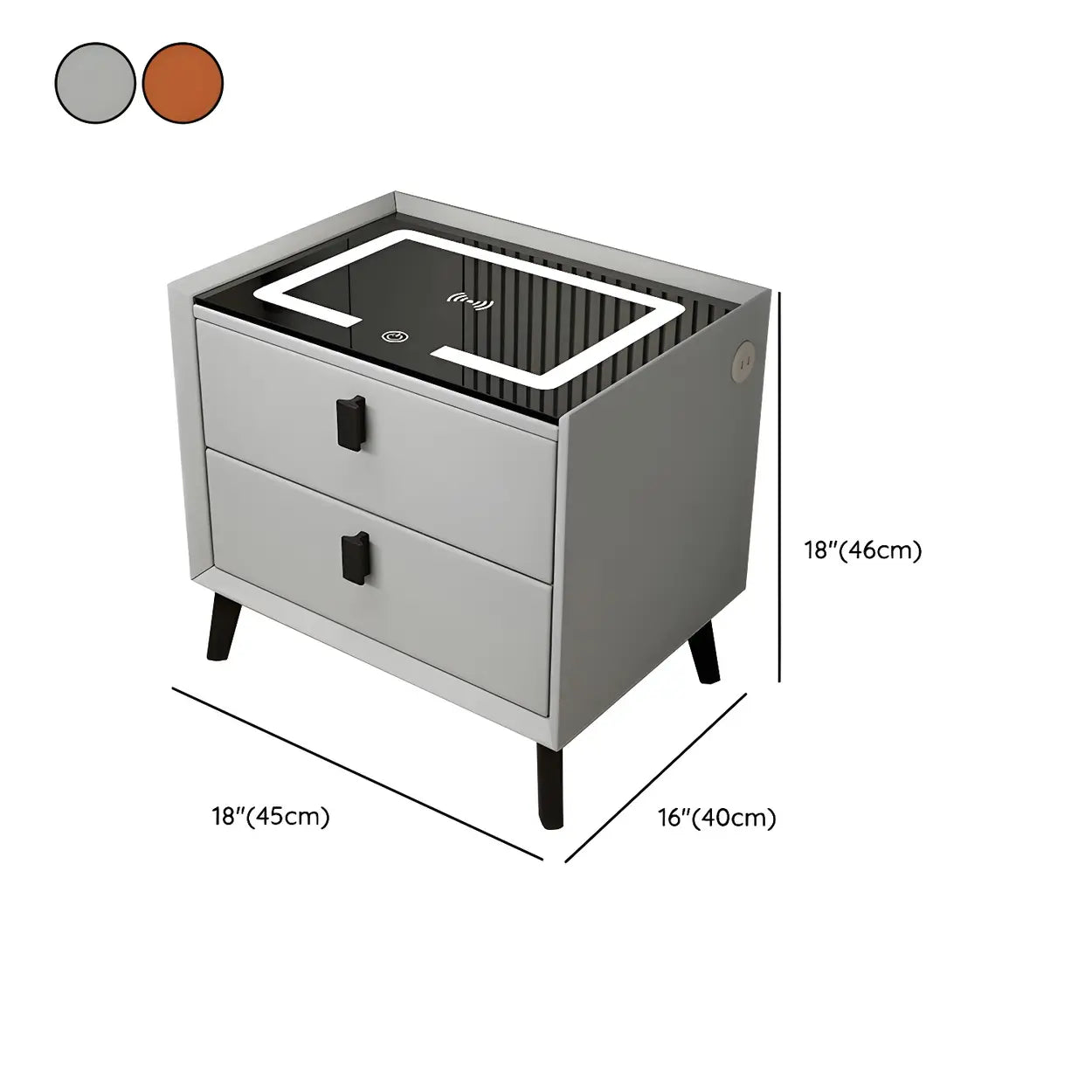 Sleek Gray Wood Drawer Nightstand with LED Top — Grey / 2 Piece Set