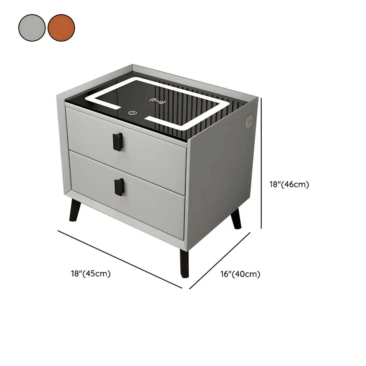 Sleek Gray Wood Drawer Nightstand with LED Top — Grey / 2 Piece Set