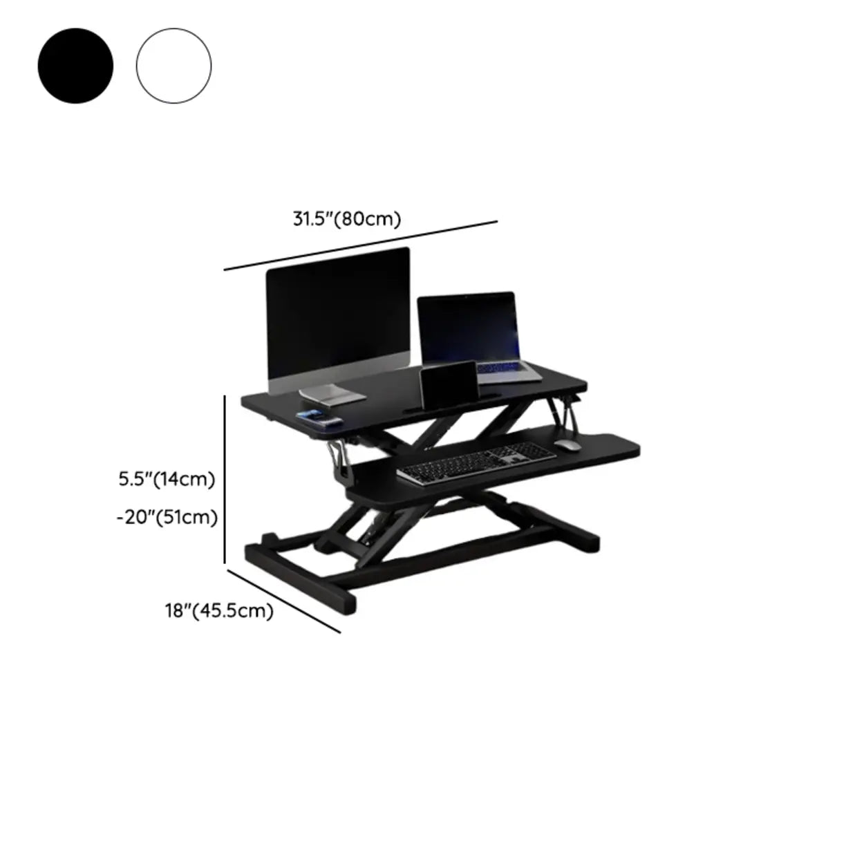 White Wood Adjustable Standing Desk Converter