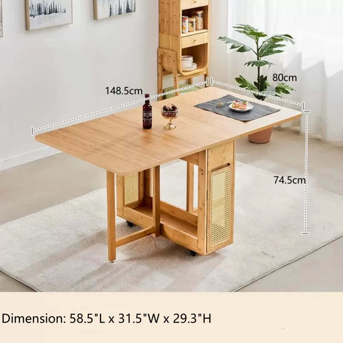 Scandinavian Natural Wood Drop-Leaf Dining Table