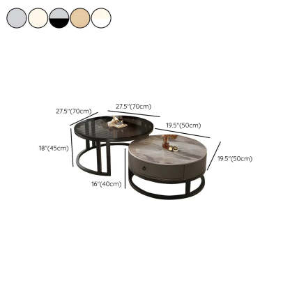 Round Stone Steel Frame Nesting Coffee Tables