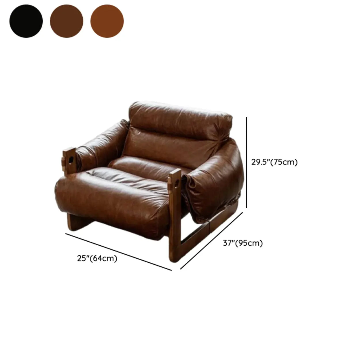 Brown Leather Loose-Back Accent Chair