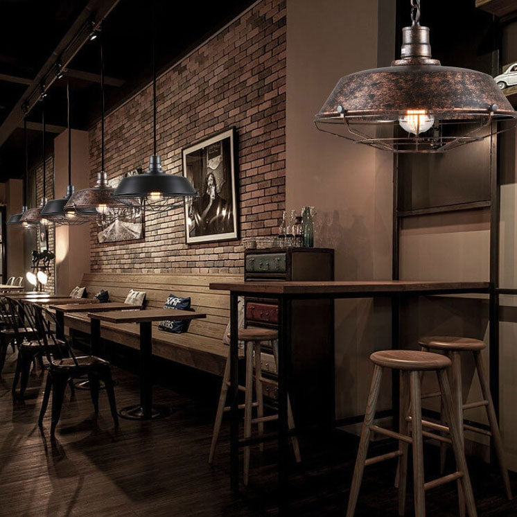 Industrial Wide Cage Pendant Light