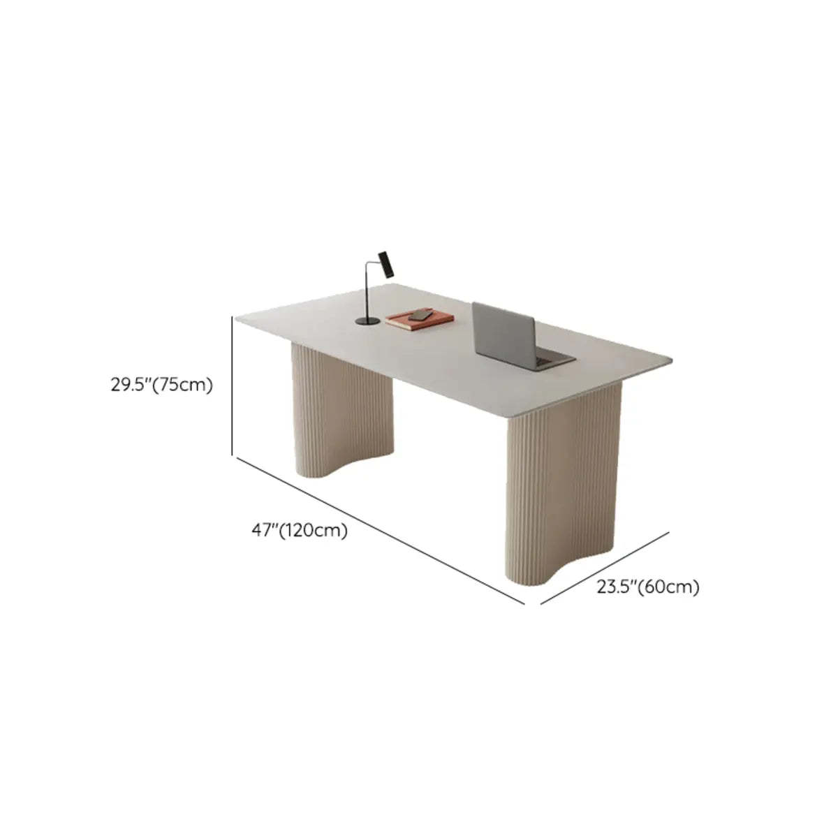 Stylish White Stone Steel-Base Writing Desk