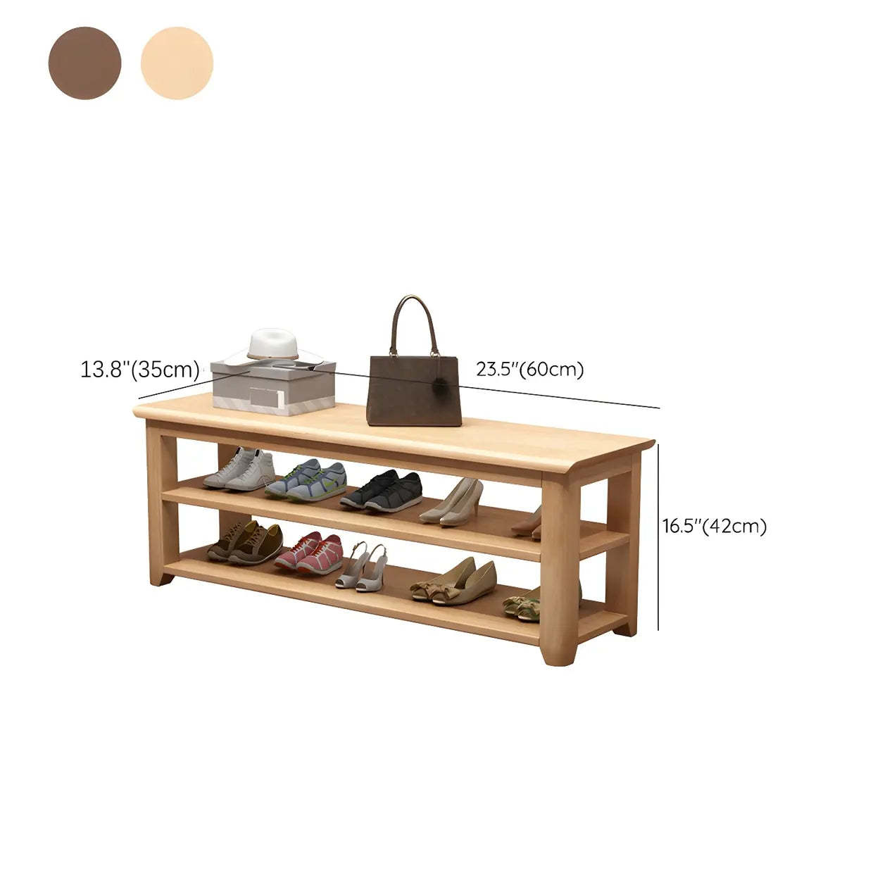 Modern rubberwood natural shoe benches — 47"L x 13.8"W x 16.5"H