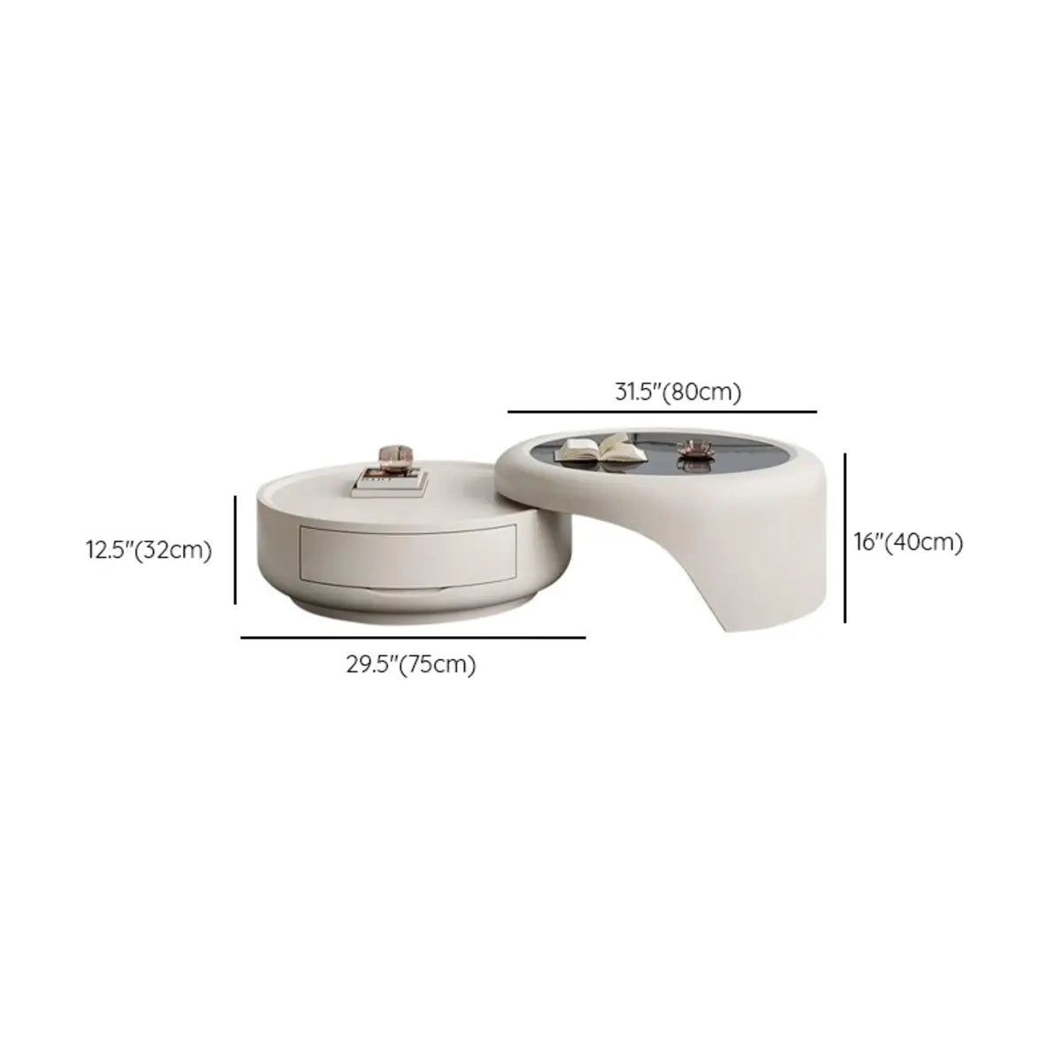 Waterproof Round Glass Nesting Coffee Table with Storage