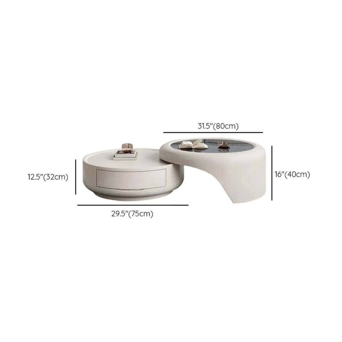 Waterproof Round Glass Nesting Coffee Table with Storage