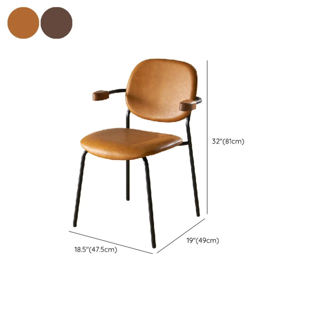 Ergonomic Camel Faux Leather Black-Leg Armchair