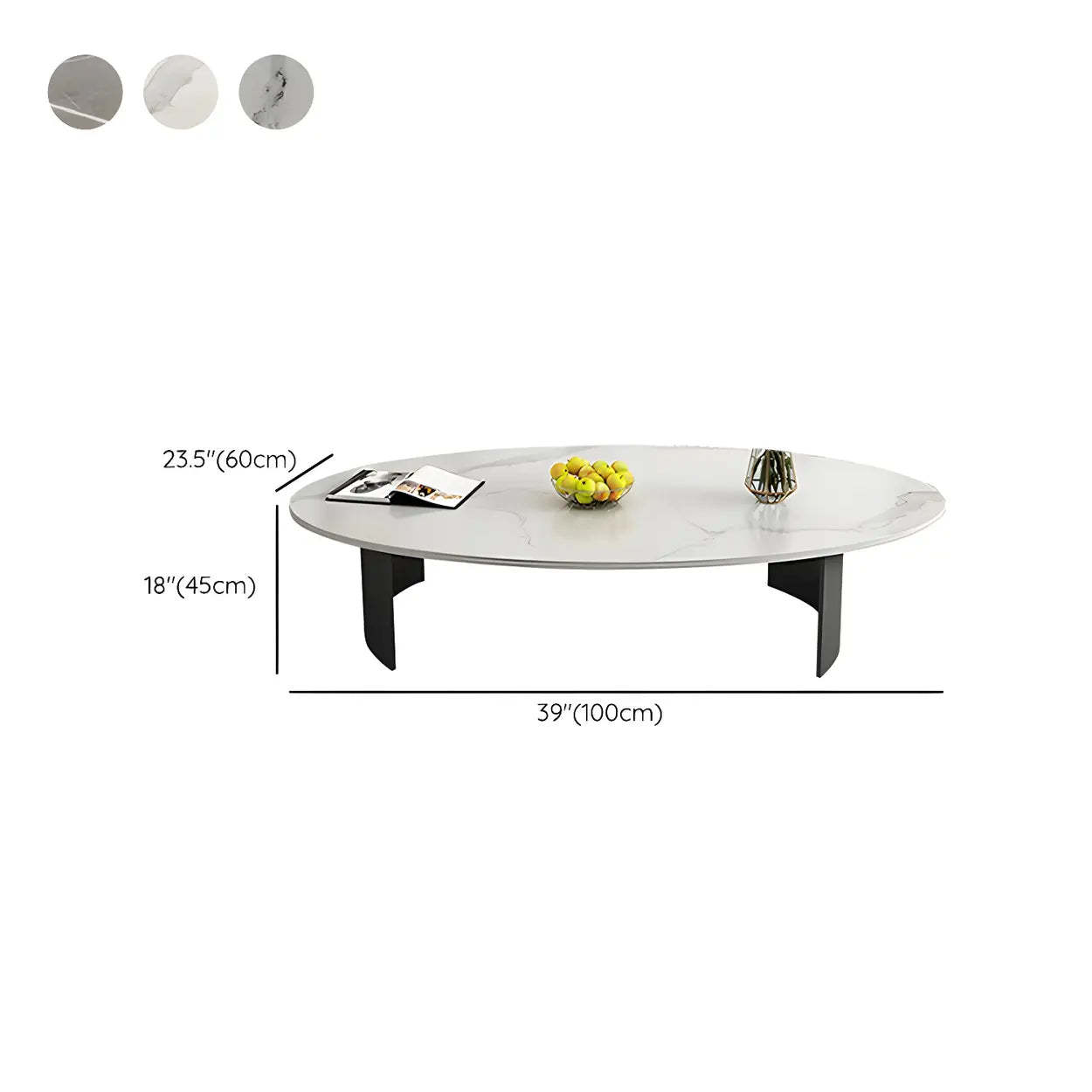 Oval Stone-Top Iron Coffee Table — White