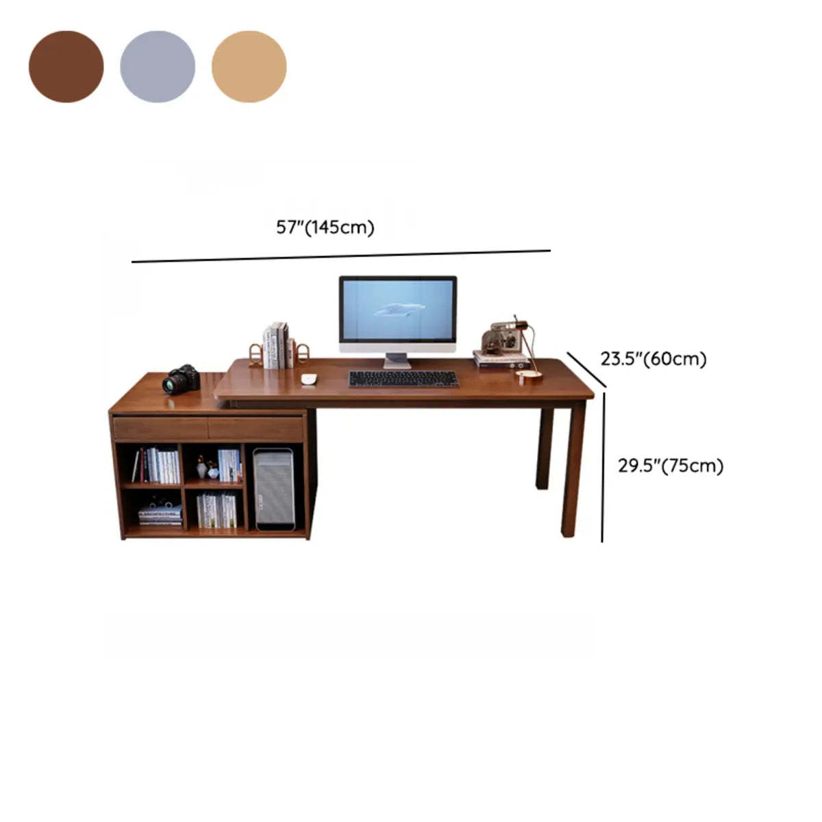 Wood Butcher Block Retractable Storage Computer Desk