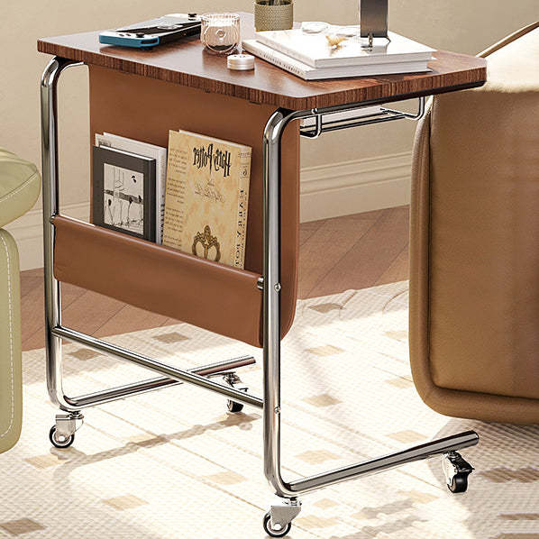 Retro Rectangular Cart Faux Panel End Table