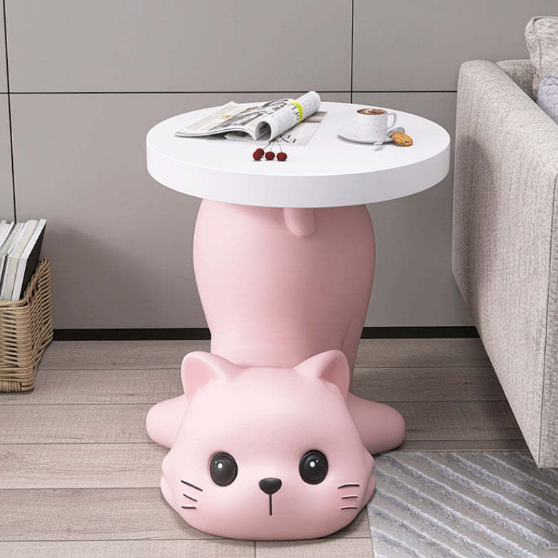 Modern Art Deco Resin Cat Round 1-Tier End Table — Pink