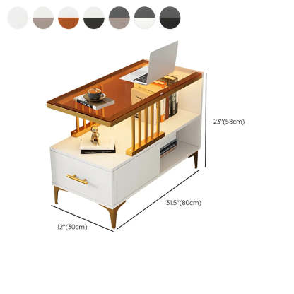 Rectangular Gold-White Glass Side Table with Drawers — White-Gray / 2