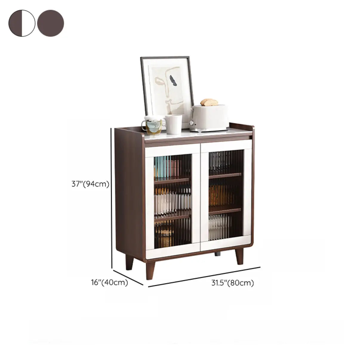 Nut-Brown Wood Rectangular Kitchen China Cabinet
