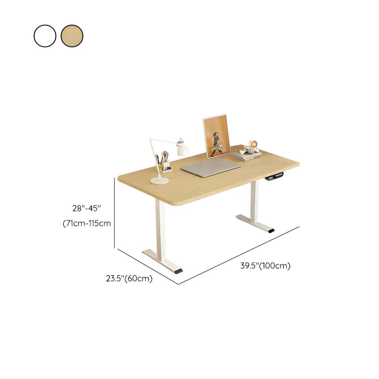 Natural Wood Adjustable T-Shape Standing Desk — Natural Finish / Table Only
