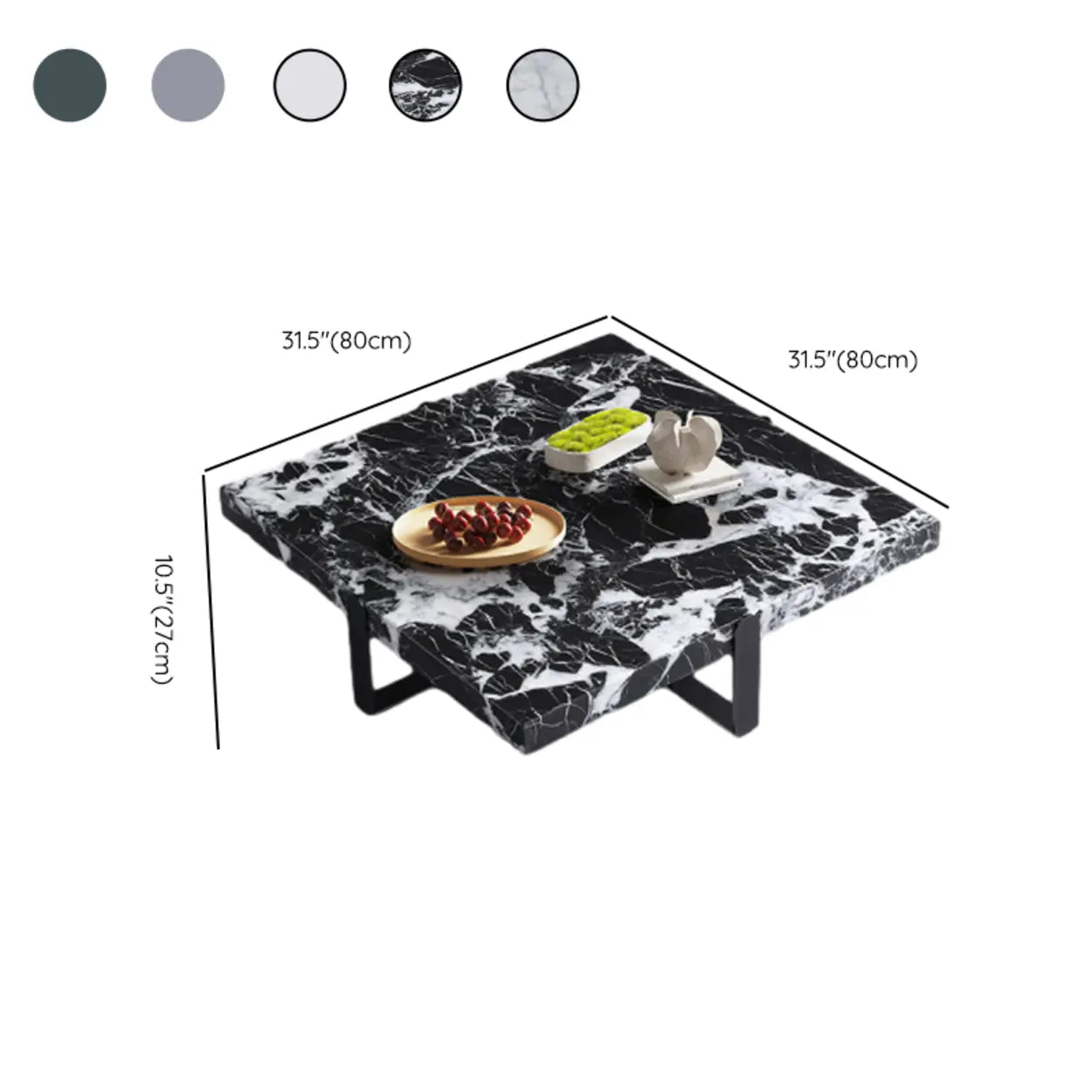 Square Marble Coffee Table with Steel Base — Black/ Green