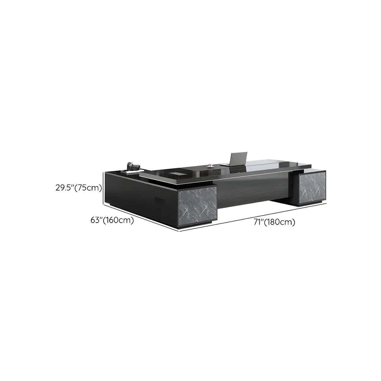 Black Wood L-Shape Long Executive Desk