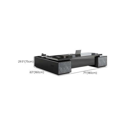 Black Wood L-Shape Long Executive Desk