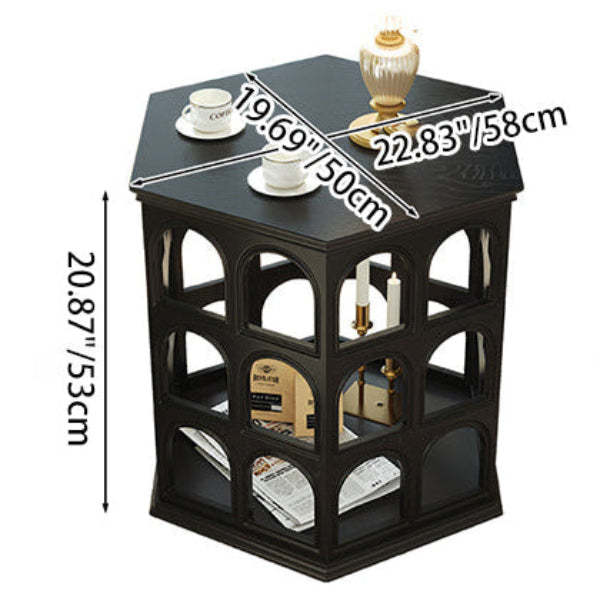 Retro Hexagonal Wood Hollow End Table