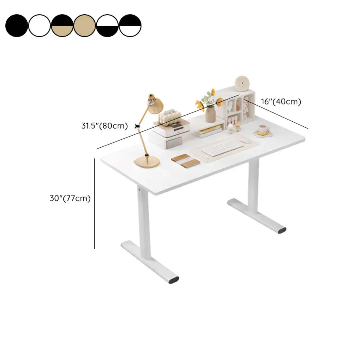 Minimalist White Lumber T-Shape Writing Desk — Without Chairs / Black