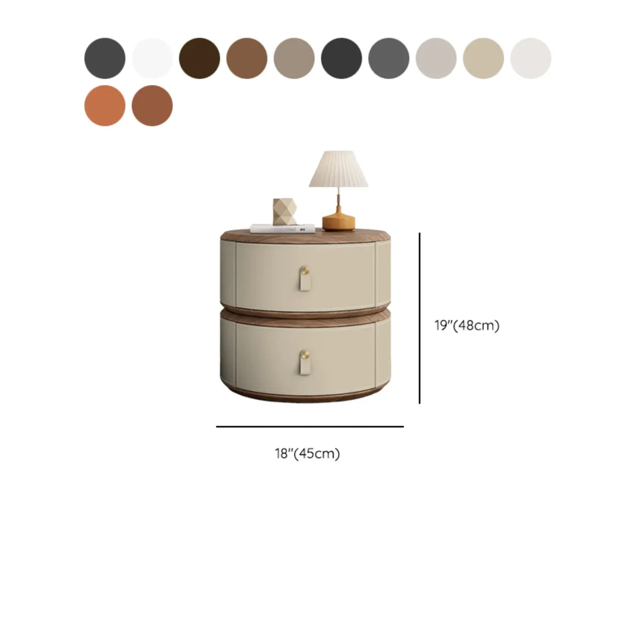 Modern Round Leather Nightstand with Wood Top