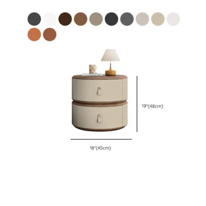 Modern Round Leather Nightstand with Wood Top