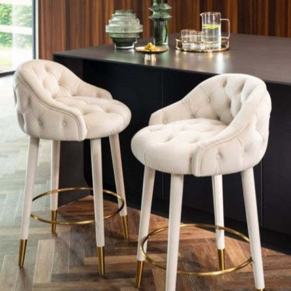 Nordic Curved Metal Wood Fabric Bar Stool — Coffee Color