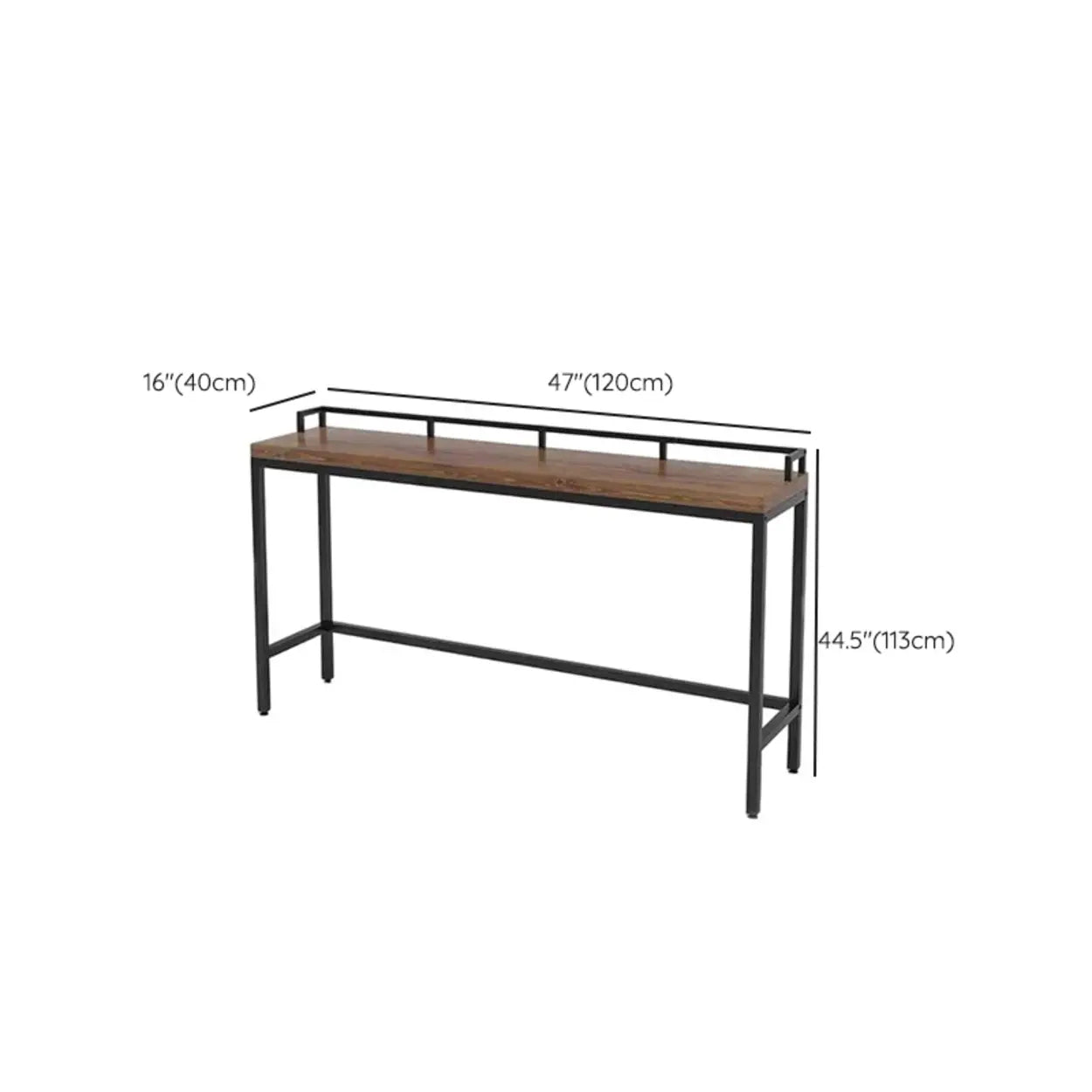 Industrial Brown Rectangular Metal Wood Bar Table With Footrest #size