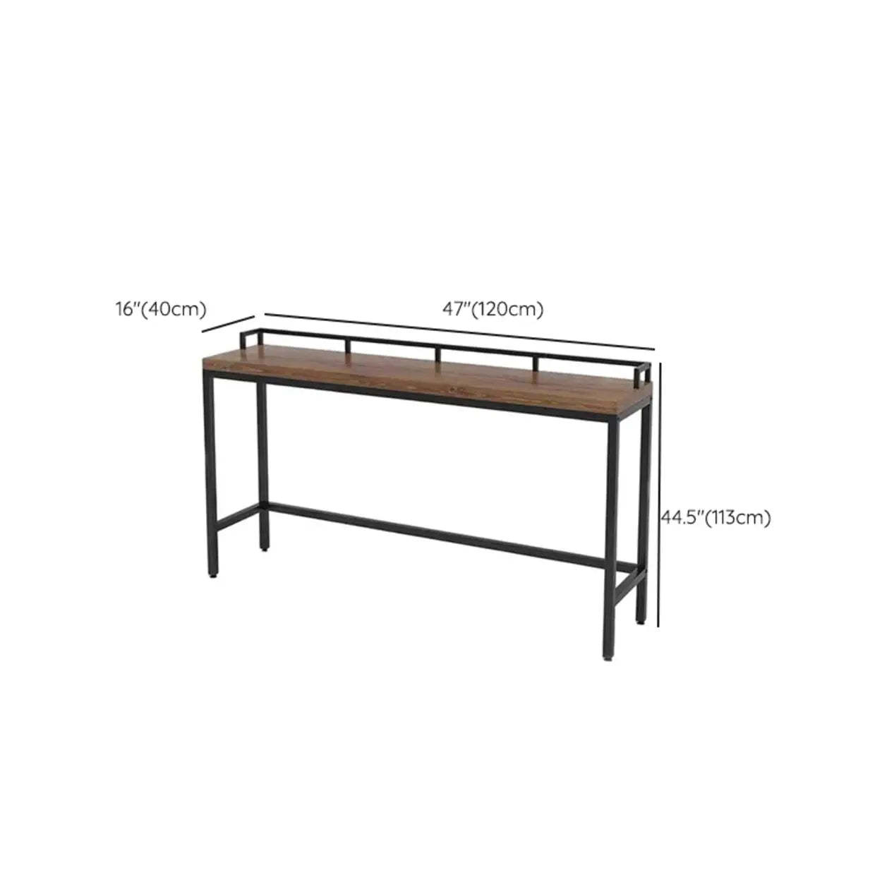 Industrial Brown Metal Wood Bar Table with Footrest — Table Only