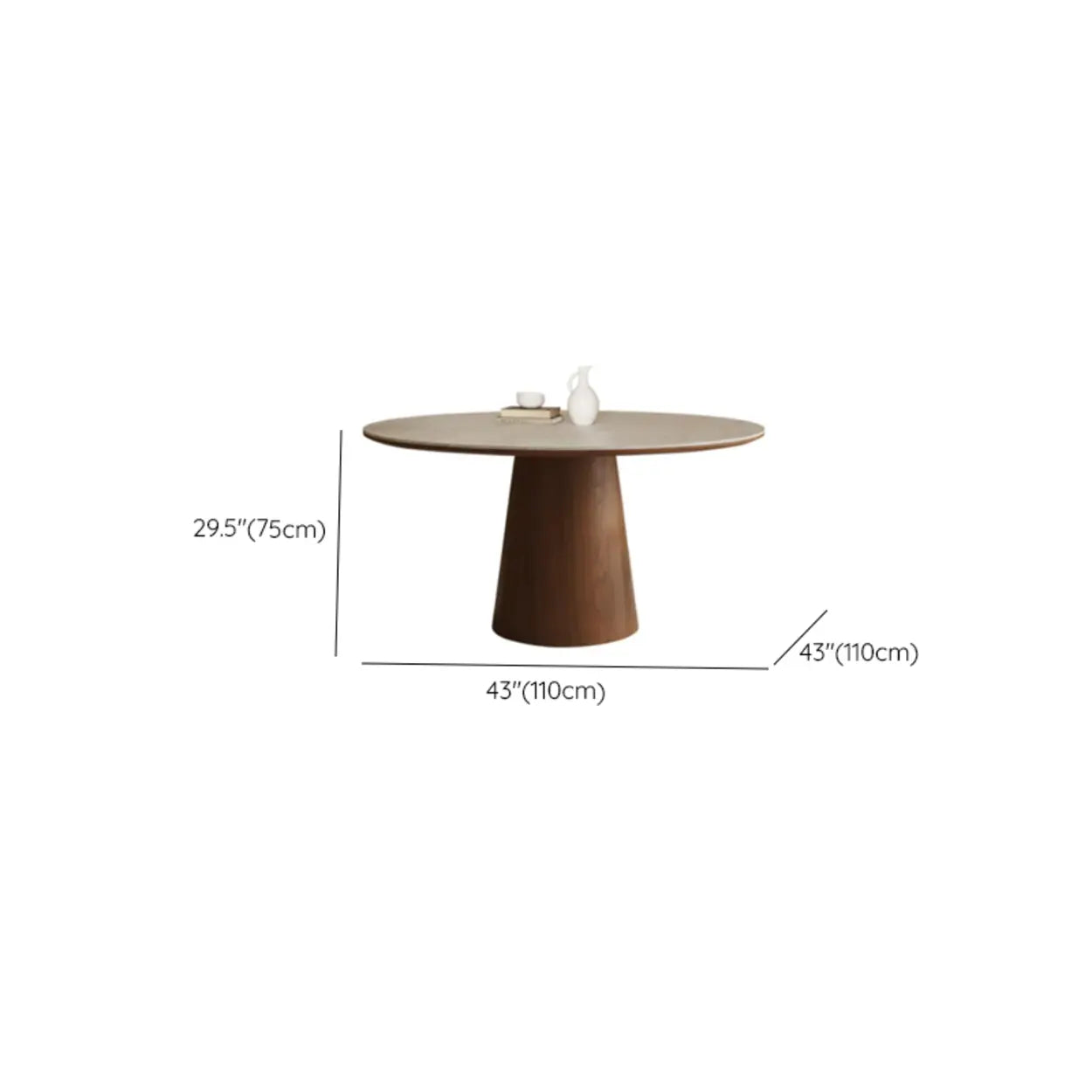 Contemporary Lazy Susan Rotating Round Dining Table — White/Brown / Table Only