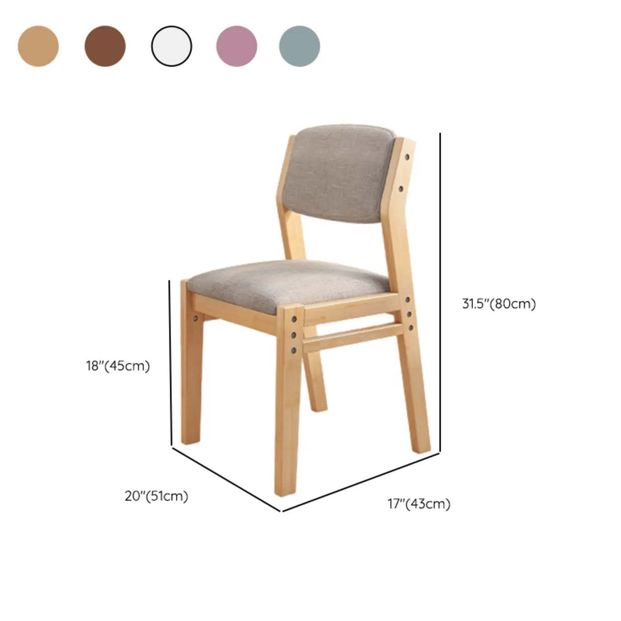 Cotton-Seat Low-Back Wood Dining Chair