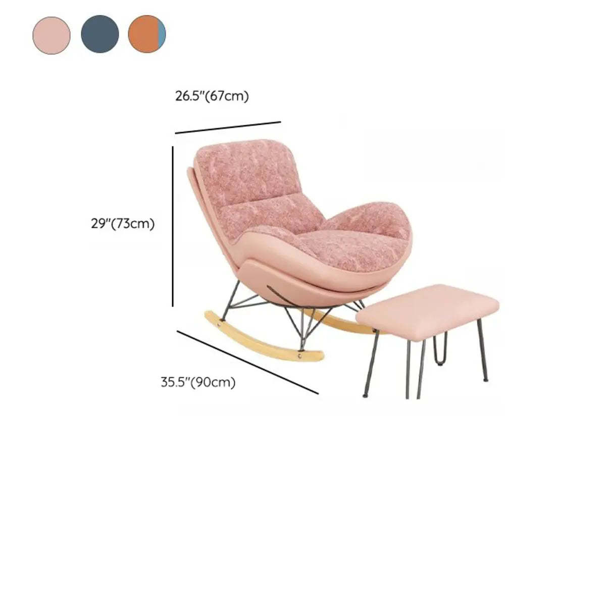 Pink Upholstered Metal Leg Rocking Chair