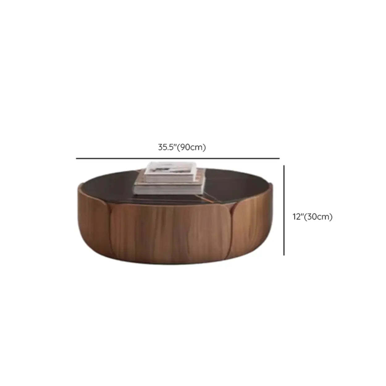 Black Stone Round Brown Wood Storage Coffee Table