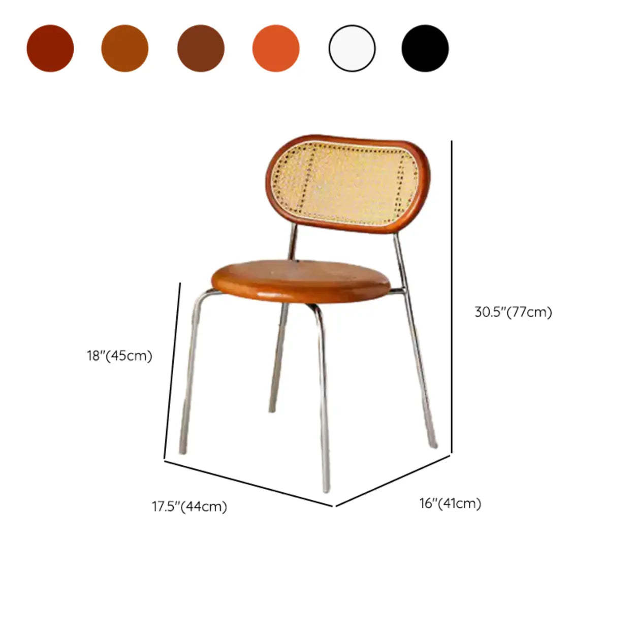 Oval Rattan-Back Leather Stackable Dining Chair