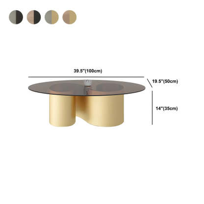 Oval Coffee Table with Abstract Metal Base — Gold / Gray