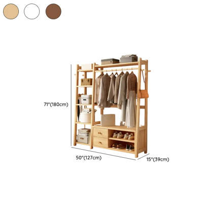 Brown Wood Coat Rack with Shelves and Drawers