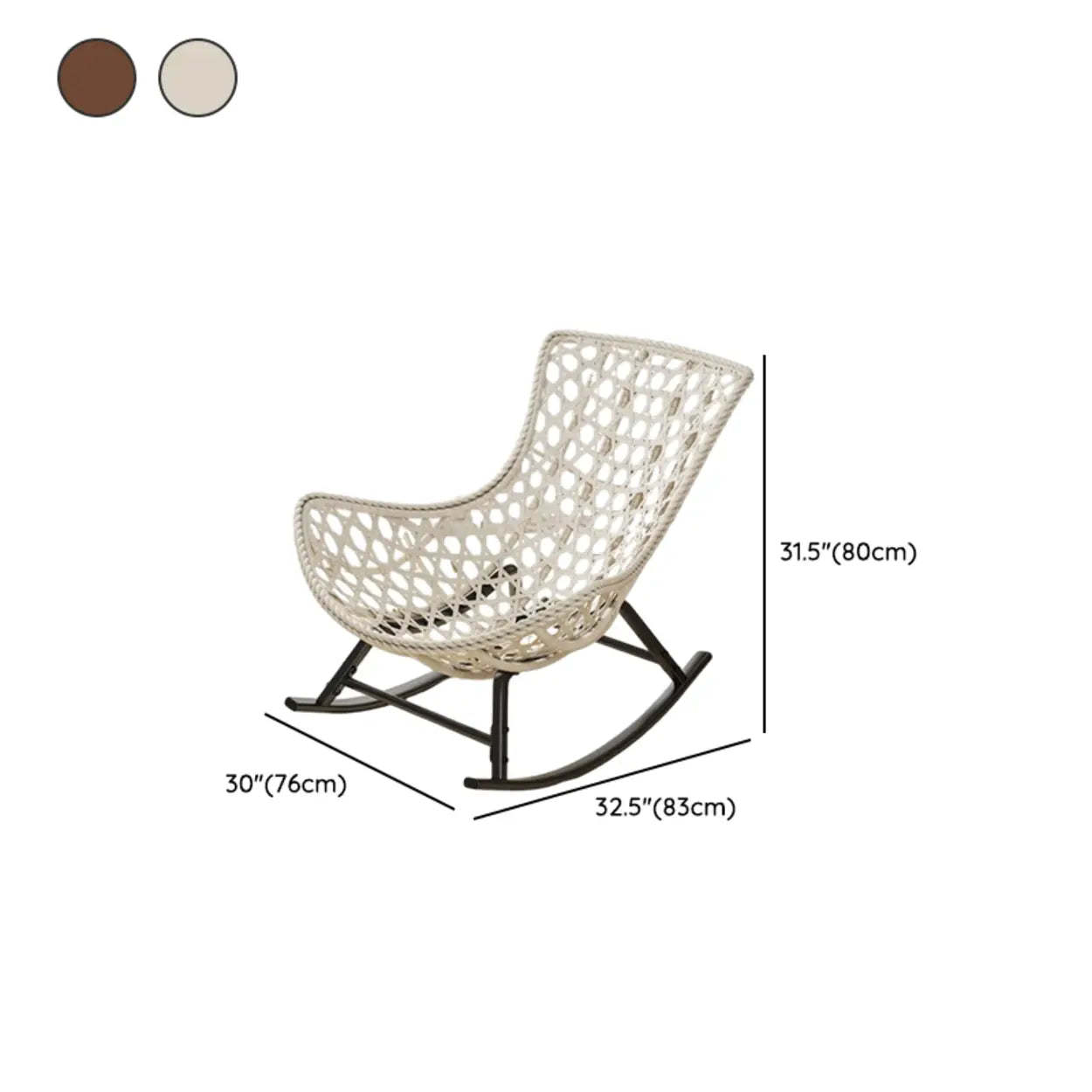 Brown Wicker Rattan Black Metal Leg Rocking Chair