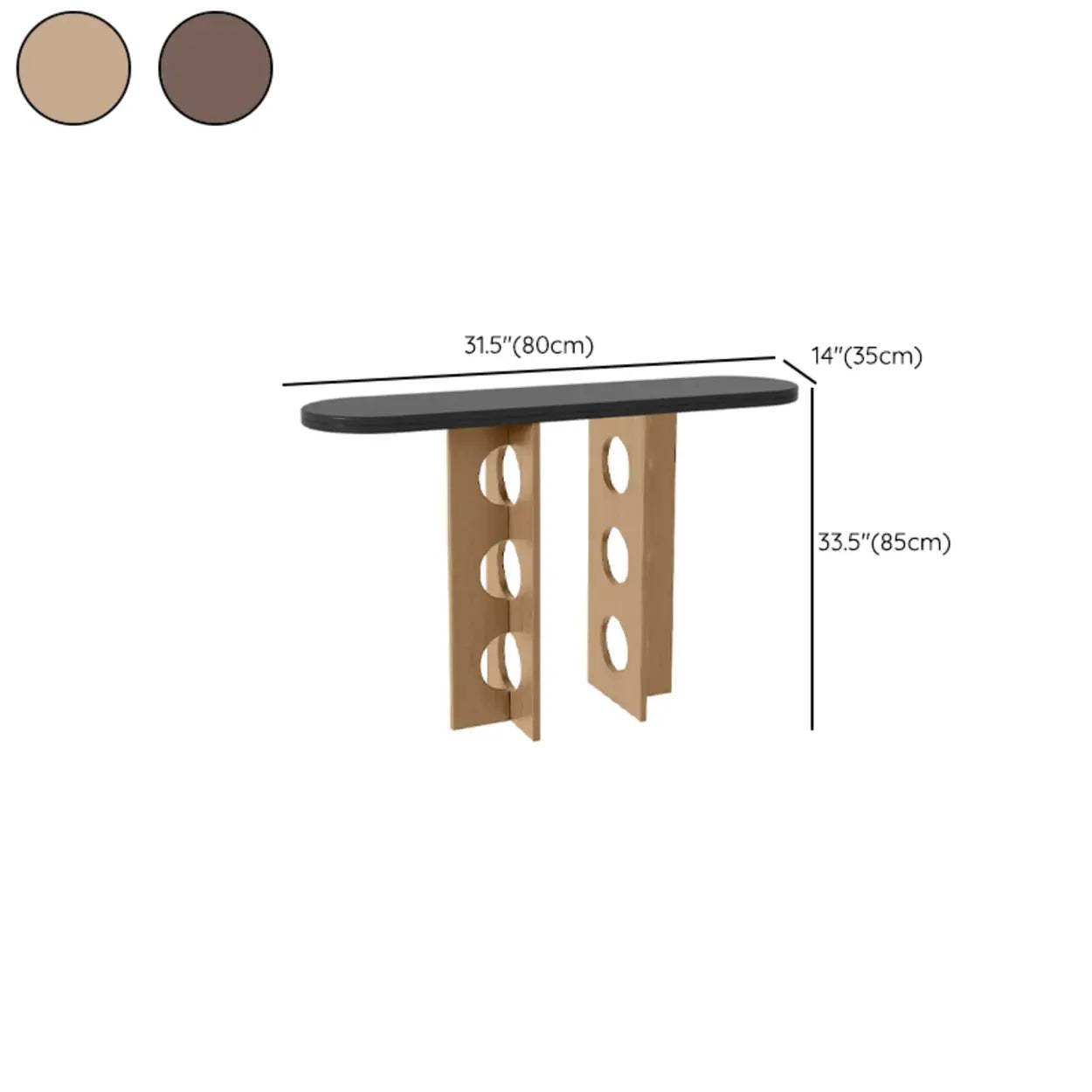 Oval Pine Wood Abstract-Base Entryway Console — Natural