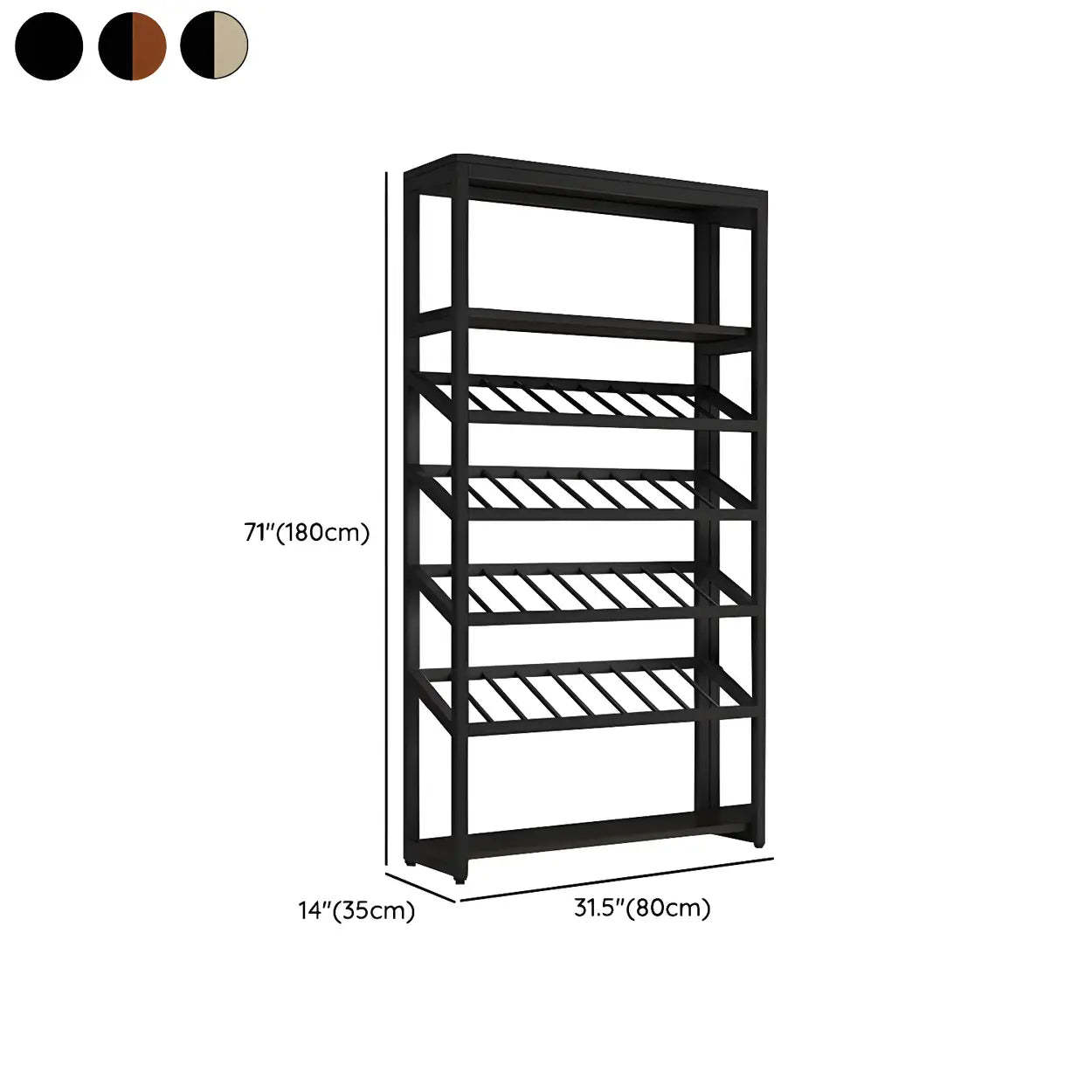 Black Industrial Metal Floor Wine Rack — Wine Bottle & Glass Rack / Wood-Black