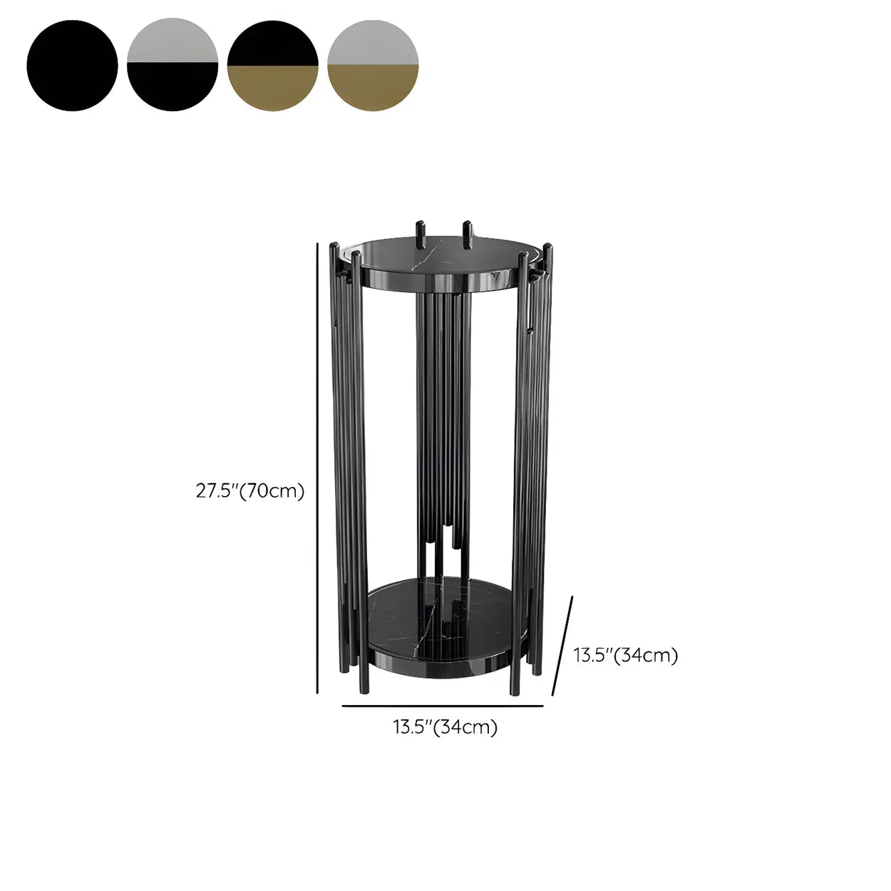 Gold Metal Round Marble Plant Stand with Shelves