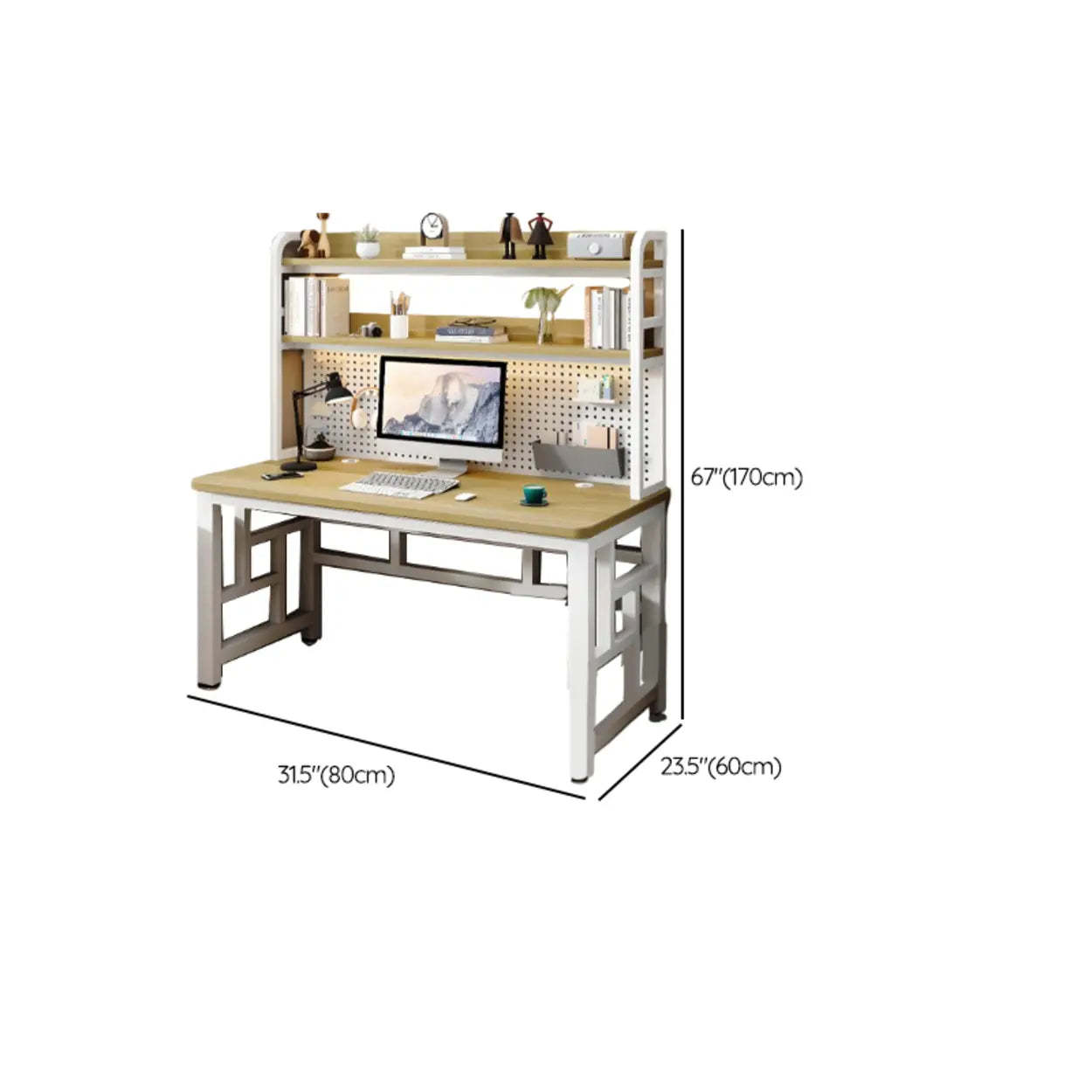 Natural Timber Computer Desk with Shelves