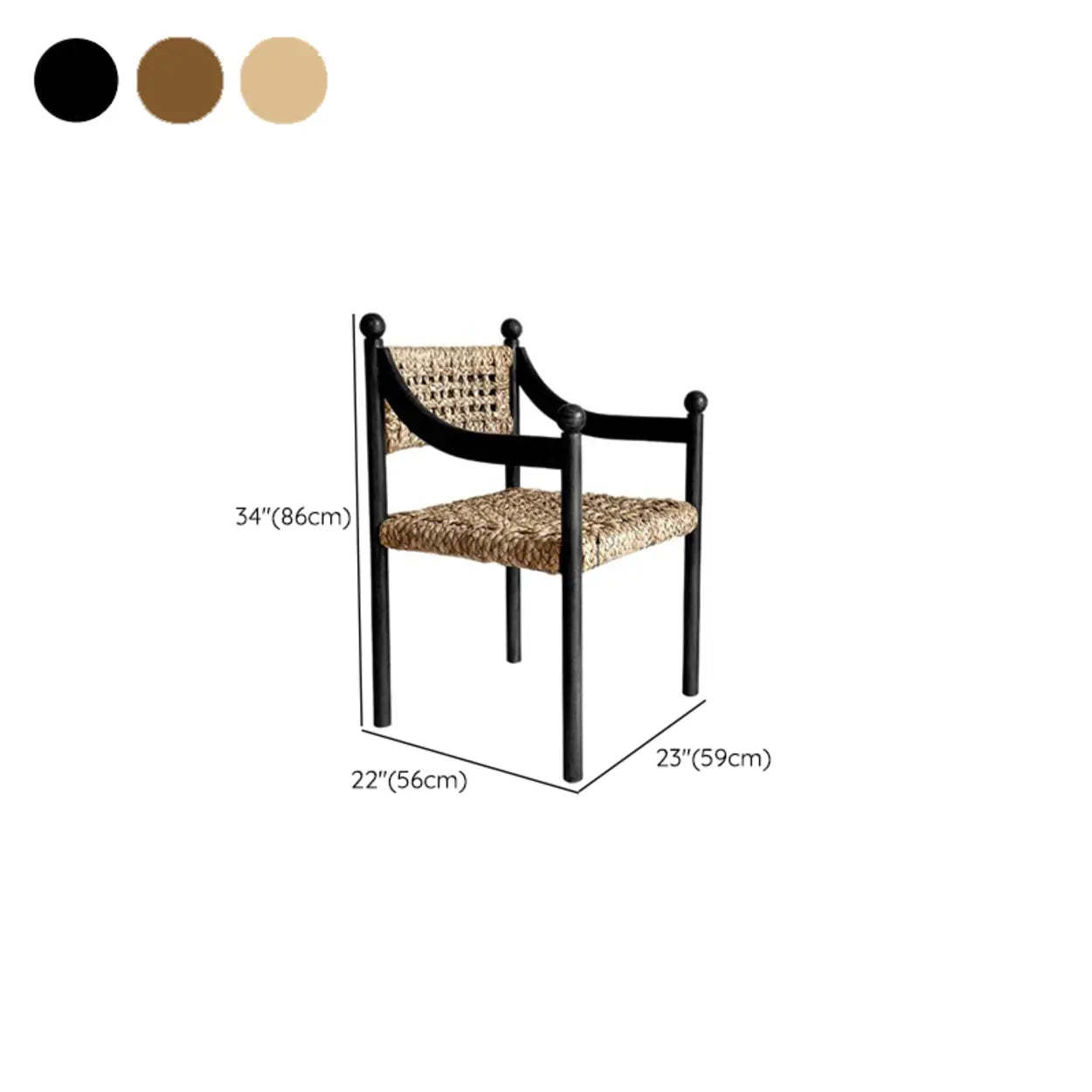 Rustic Handwoven Rope Wood Open-Back Dining Chair