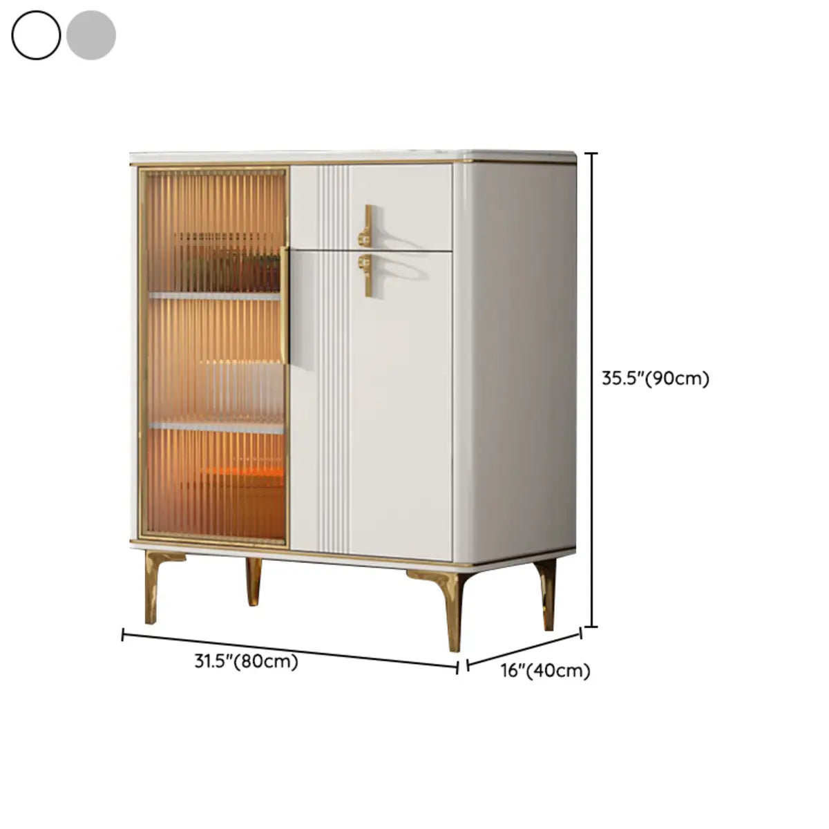 Freestanding Stone Top White Buffet with Drawers and Shelves #size