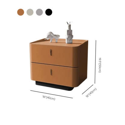 Modern Coffee Leather Nightstand with Drawers — Coffee