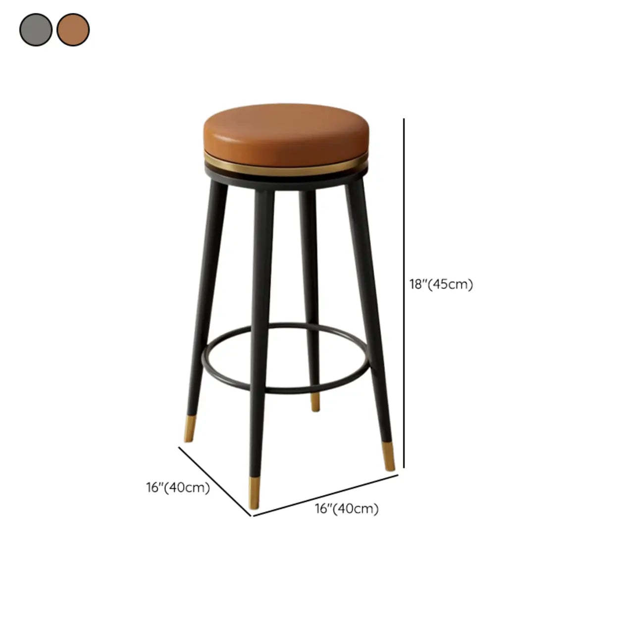 Contemporary Metal Frame Round Bar Stool — Orange/ Black