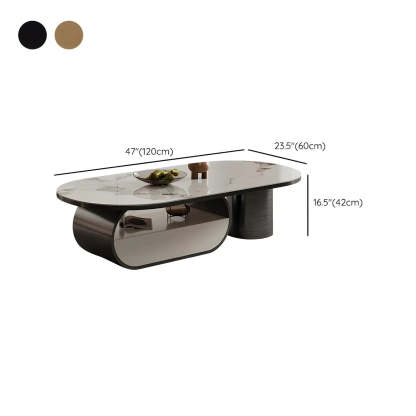 Glam White Stone Oval Drawer Shelf Coffee Table