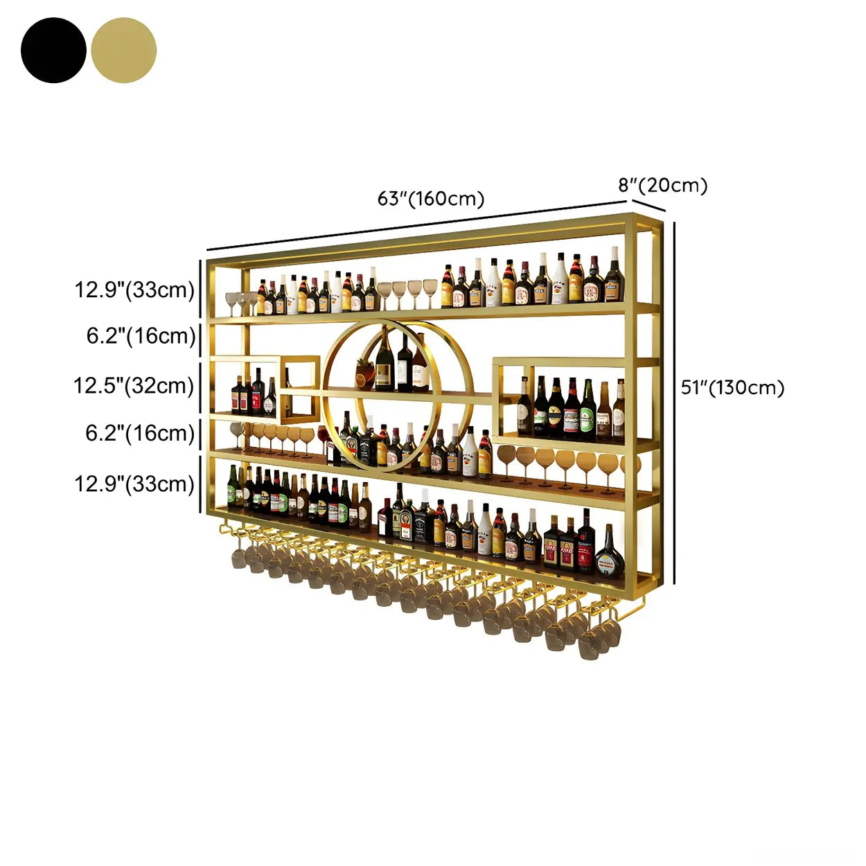 Gold Rectangular Metal Wall-Mounted Wine Rack
