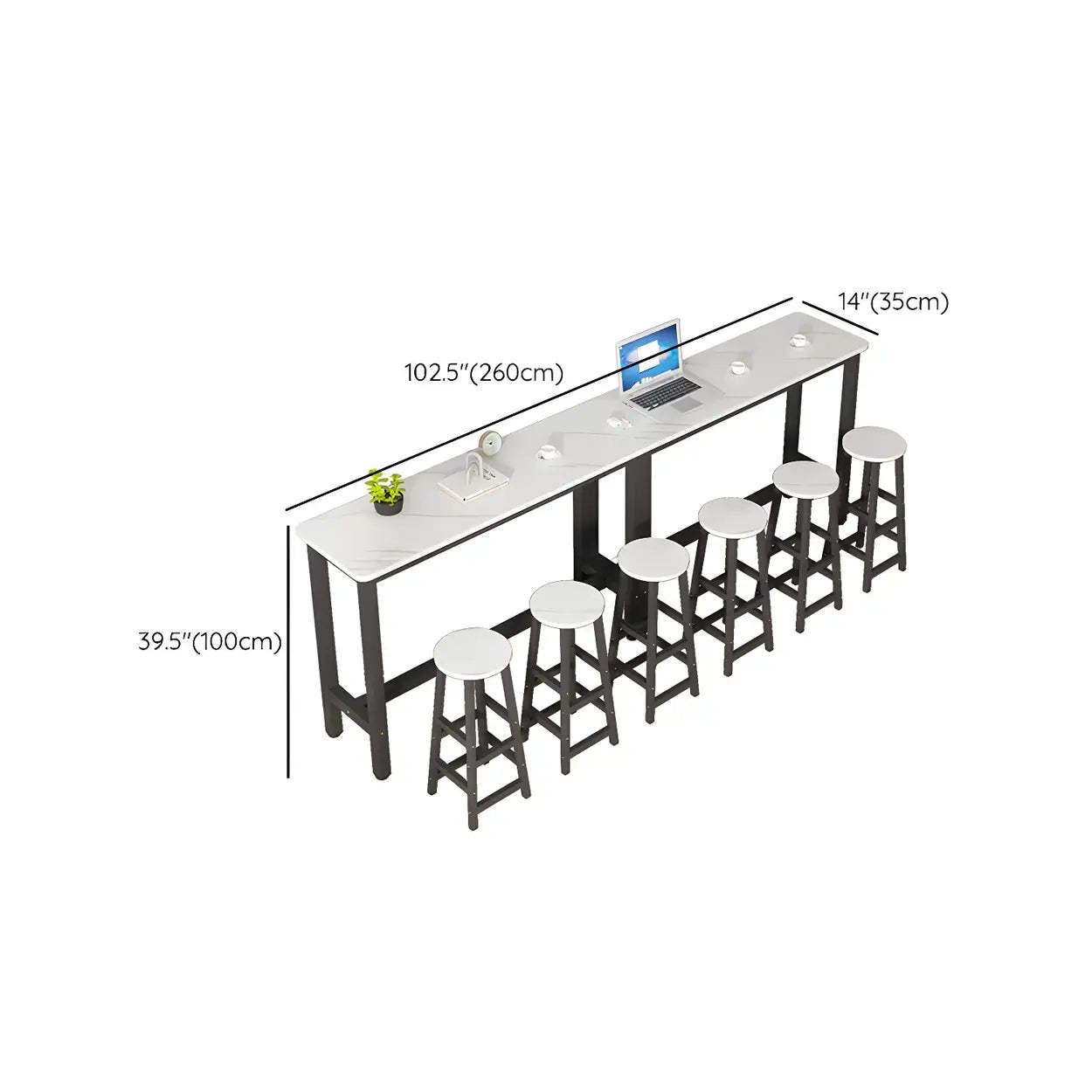White Wood Steel Long Bar Table with Footrest